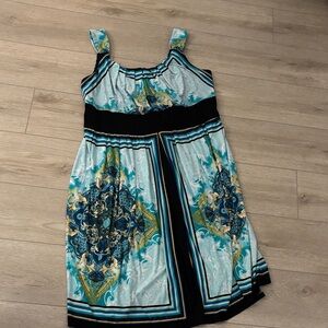 Elegant Blue and Black Midi Dress